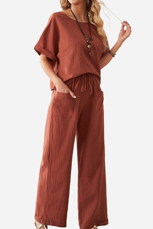 Classy & Laid Back Lifestyle: Rolled Cuff Top And Patch Pocket Pants Set