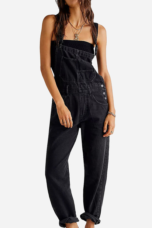 Denim-look, Tapered-leg Adjustable Bib Overalls