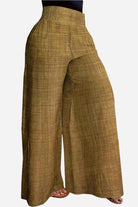 Brown high waist wide leg pants with lightweight fabric and relaxed fit for comfortable and stylish wear.