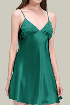 green Mulberry silk nighty with spaghetti straps and relaxed fit