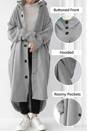 Oversized Everyday Buttoned Hooded Coat