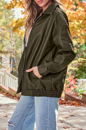 Oversized Faux Leather Motorcycle Jacket