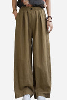Brown sandwashed ramie linen pants with relaxed fit and plush lining for warmth