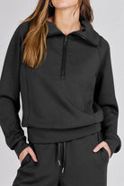 Black Loungewear Buttersoft Tracksuit Set with zip-up top and relaxed fit pants for cozy comfort