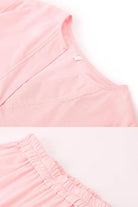 Pink pure linen two-piece casual comfort set with breathable fabric and relaxed fit