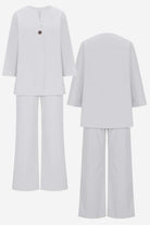 Pure Linen Two-Piece casual comfort set with one-button jacket and wide-leg pants in breathable fabric