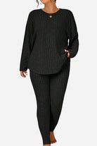 Body Confident Oversized Knit two-piece black cozy knit top and pants set for women