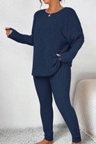 Body Confident Oversized Knit navy blue cozy two-piece set with relaxed fit and knit texture
