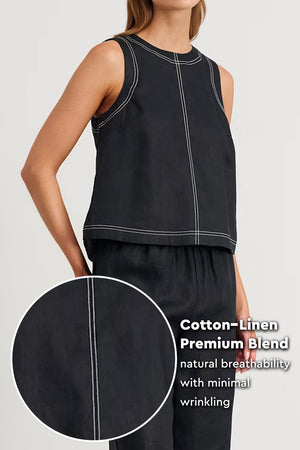 Cotton-Linen Relaxed Back-Slit Two-Piece Set