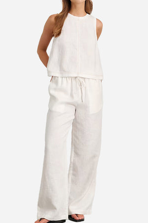 Cotton-Linen Relaxed Back-Slit Two-Piece Set