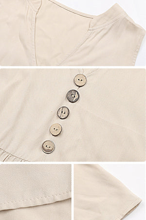 Bohemian Tiered Midi Dress with V-Neck Button Detail