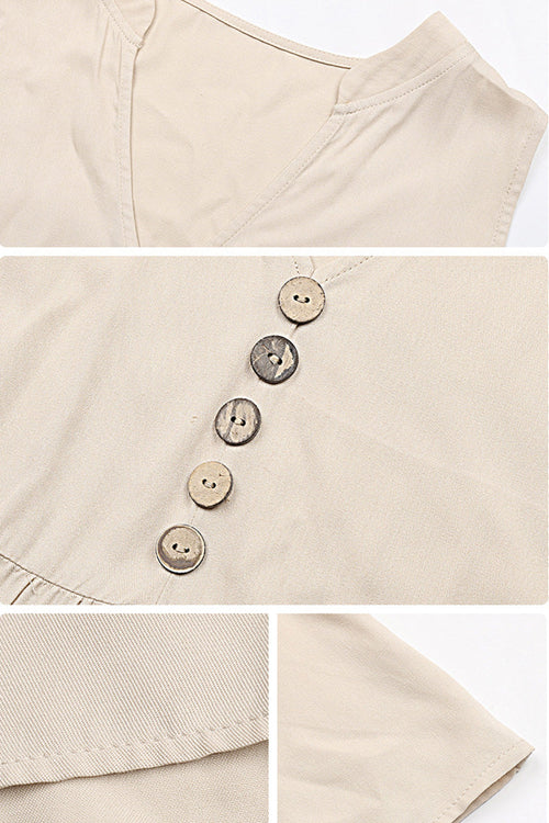 Bohemian Tiered Midi Dress with V-Neck Button Detail
