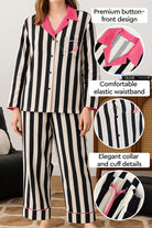 Premium moisture-wicking cotton-tencel striped pajama set with elastic waistband and button-front design