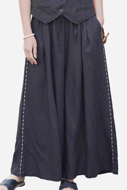 100% Linen One Size Fits All Wide-Leg Pants