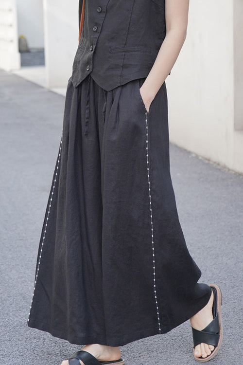 100% Linen One Size Fits All Wide-Leg Pants
