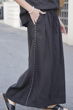 100% Linen One Size Fits All Wide-Leg Pants