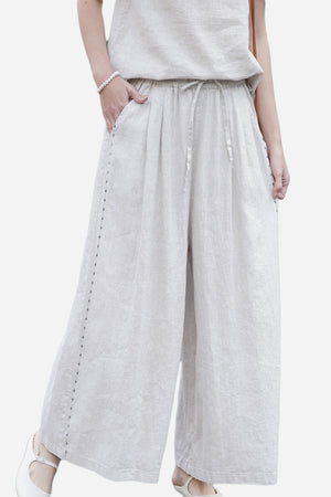 100% Linen One Size Fits All Wide-Leg Pants