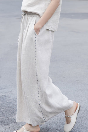 100% Linen One Size Fits All Wide-Leg Pants