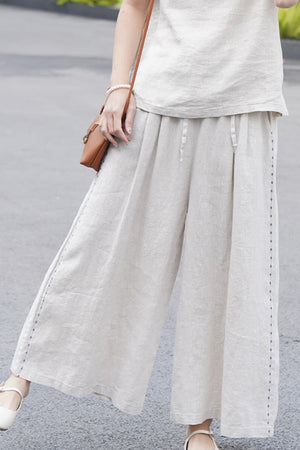 100% Linen One Size Fits All Wide-Leg Pants