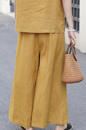 100% Linen One Size Fits All Wide-Leg Pants