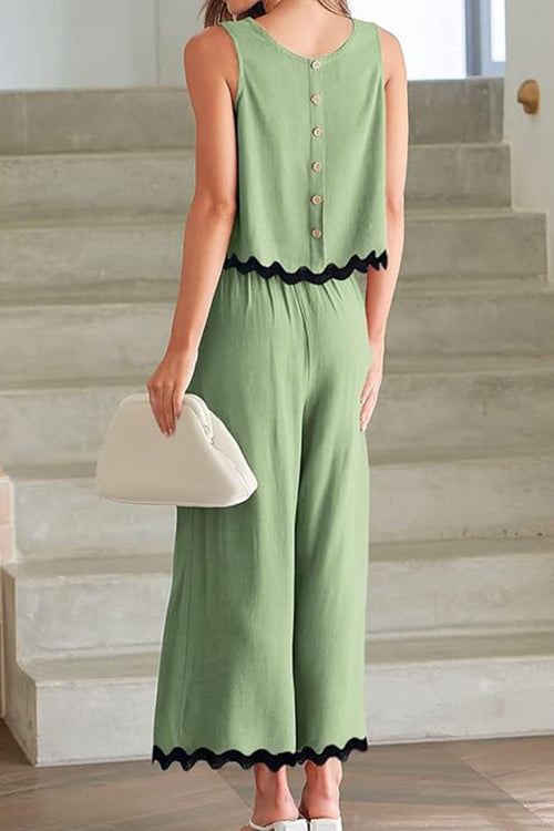 Scalloped Trim Sleeveless Top & Wide Leg Pants Set