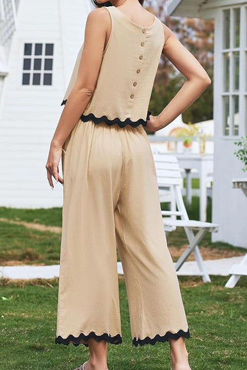 Scalloped Trim Sleeveless Top & Wide Leg Pants Set