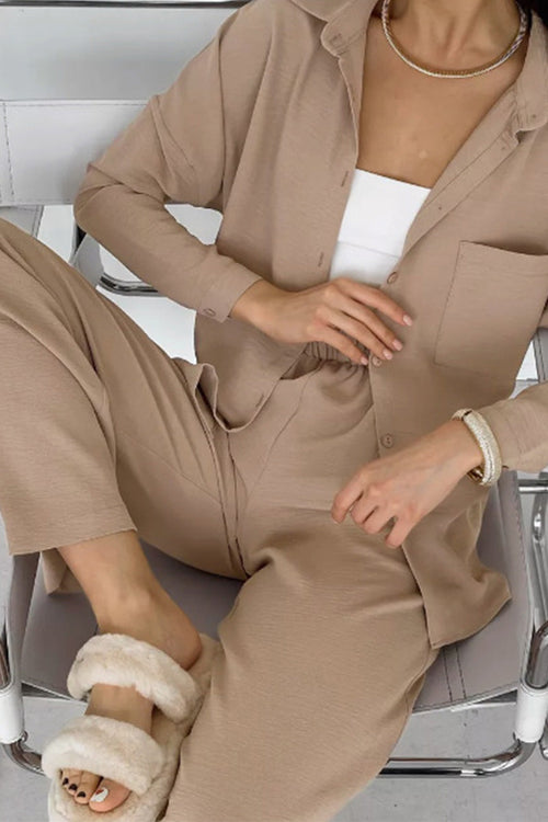 Travel-Friendly Relaxed Fit Wide-Leg Two-Piece Set