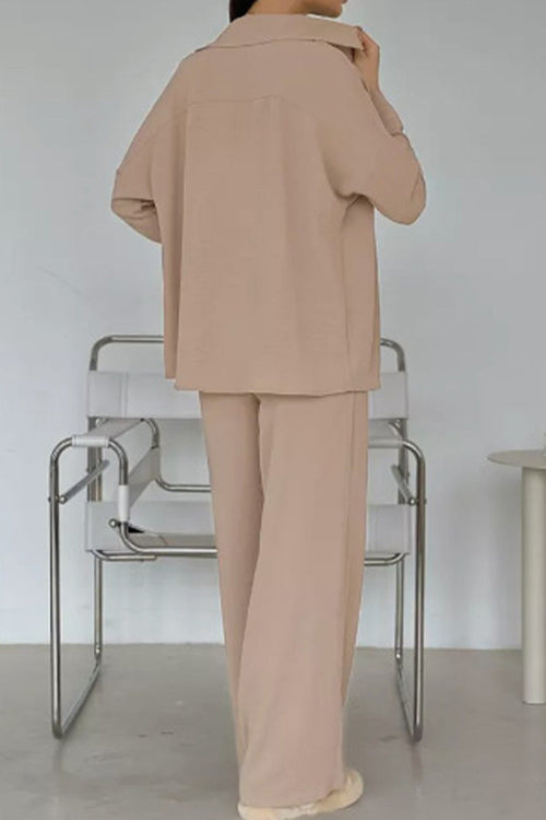 Travel-Friendly Relaxed Fit Wide-Leg Two-Piece Set