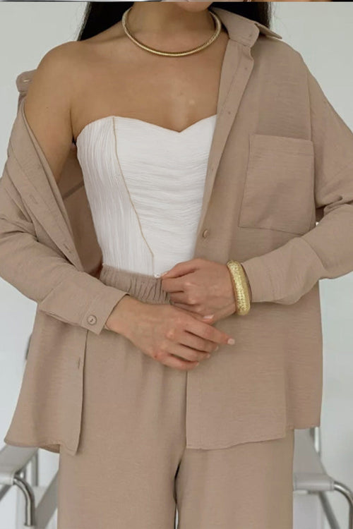 Travel-Friendly Relaxed Fit Wide-Leg Two-Piece Set
