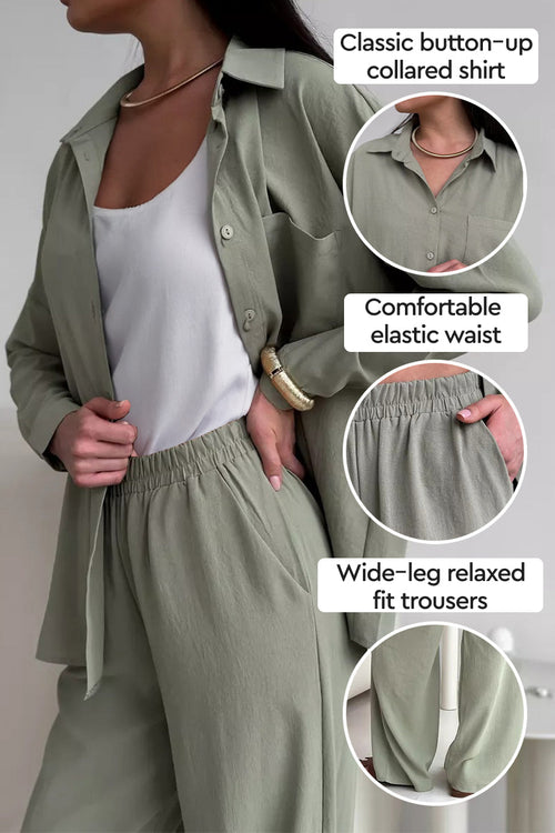 Travel-Friendly Relaxed Fit Wide-Leg Two-Piece Set