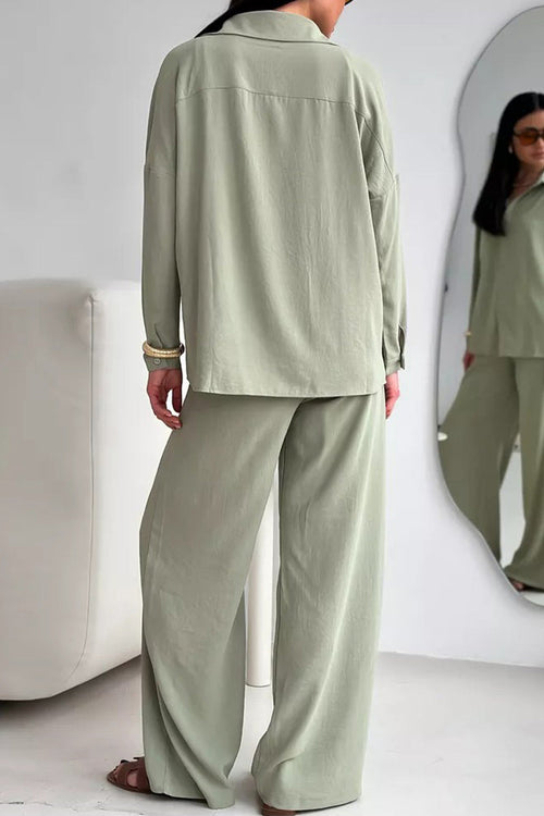 Travel-Friendly Relaxed Fit Wide-Leg Two-Piece Set