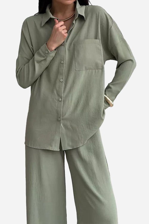 Travel-Friendly Relaxed Fit Wide-Leg Two-Piece Set