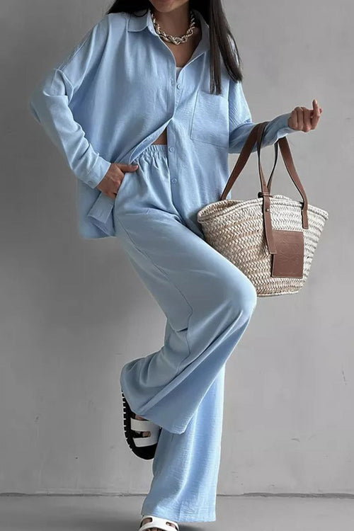 Travel-Friendly Relaxed Fit Wide-Leg Two-Piece Set