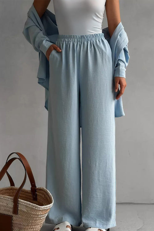 Travel-Friendly Relaxed Fit Wide-Leg Two-Piece Set