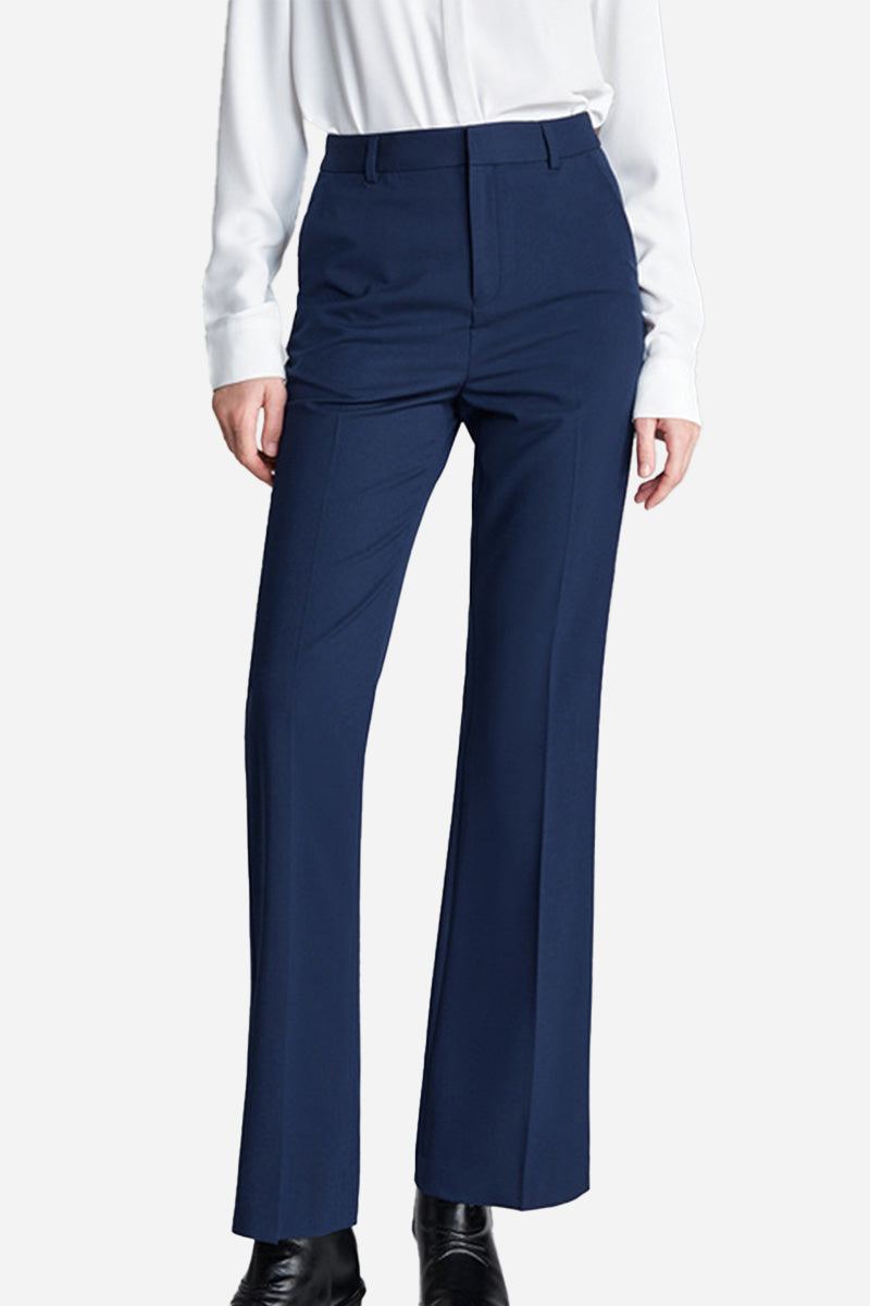 Navy professional retro stretch trousers with high waist and straight-leg cut for work and casual wear