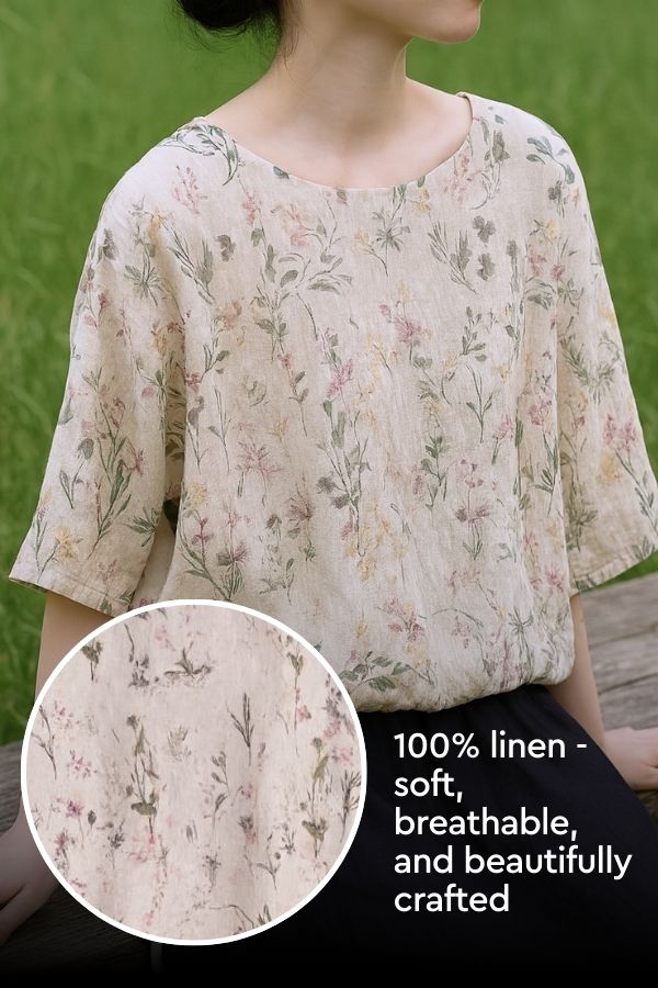 Botanical Garden 100% Linen Art Blouse