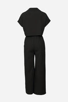 black two-piece big pocket cargo set with cropped top and wide-leg pants