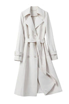 Timeless Retro Belted Trench Coat in light beige with double-breasted design and adjustable waist belt