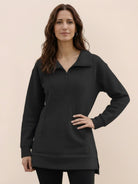 Half-zip waffle pullover with kangaroo pocket and relaxed fit in neutral tones