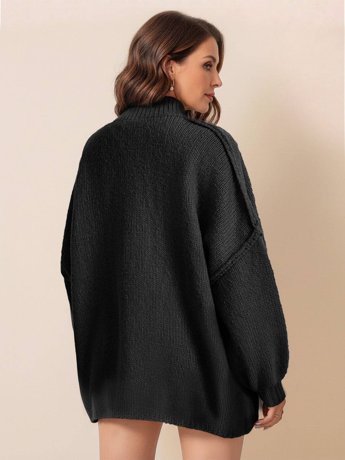 Oversized button-front knit cardigan with balloon sleeves and gold-tone buttons