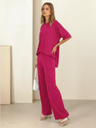 Oversized long-line loungewear set with pullover and wide-leg pants in soft stretchy fabric