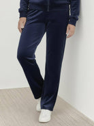 Plus size velour zip-up tracksuit with hoodie and straight-leg pants