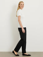 Slim fit short-sleeve 100% Merino Wool mock neck tee in neutral color