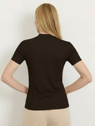 Slim fit 100% Merino wool short-sleeve mock neck tee in neutral color