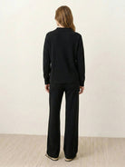 oversized polo knit loungewear set with soft collar and straight-leg pants