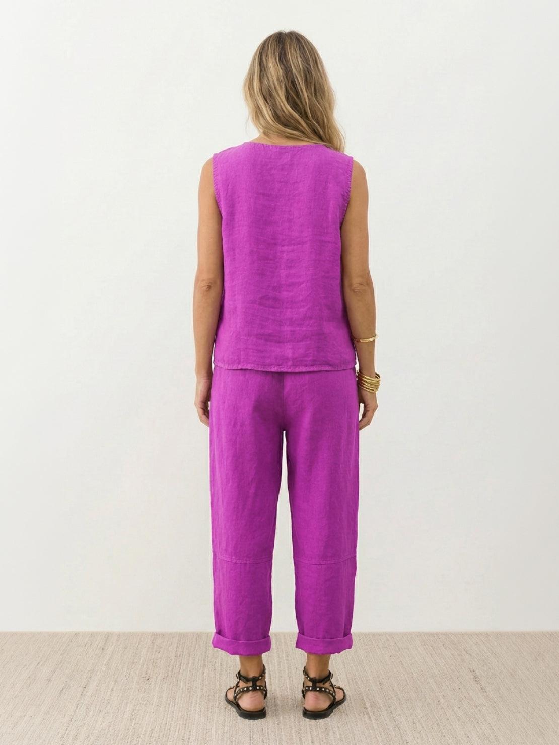 100% cotton crinkle sleeveless co-ord set with relaxed top and straight-leg pants