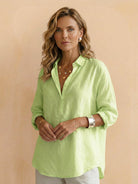 Lightweight 100% cotton popover blouse with relaxed fit and classic collar