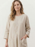 100% linen loose A-line maxi dress with 3/4 sleeves and large hip pockets