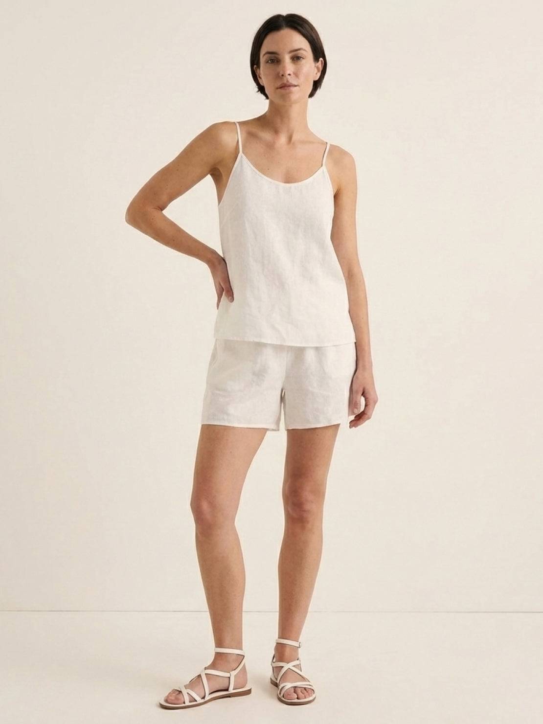 Linen-Lyocell cami set with boxy camisole and relaxed mid-thigh shorts in soft breathable fabric