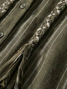 Linen-cotton striped shirt with braided tassel trim and drop shoulder design